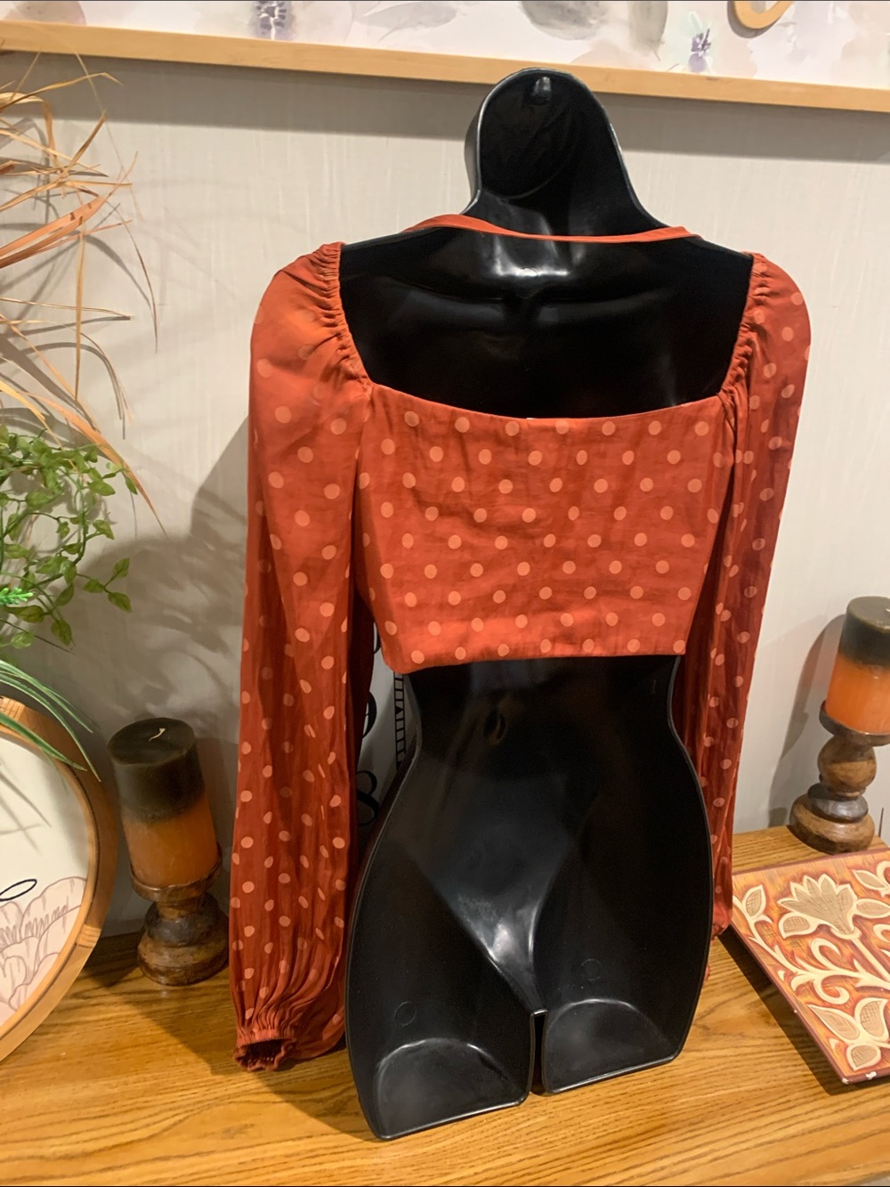 By Together Rust Polka Dot Tie-Front Crop Top - Picture 7 of 11